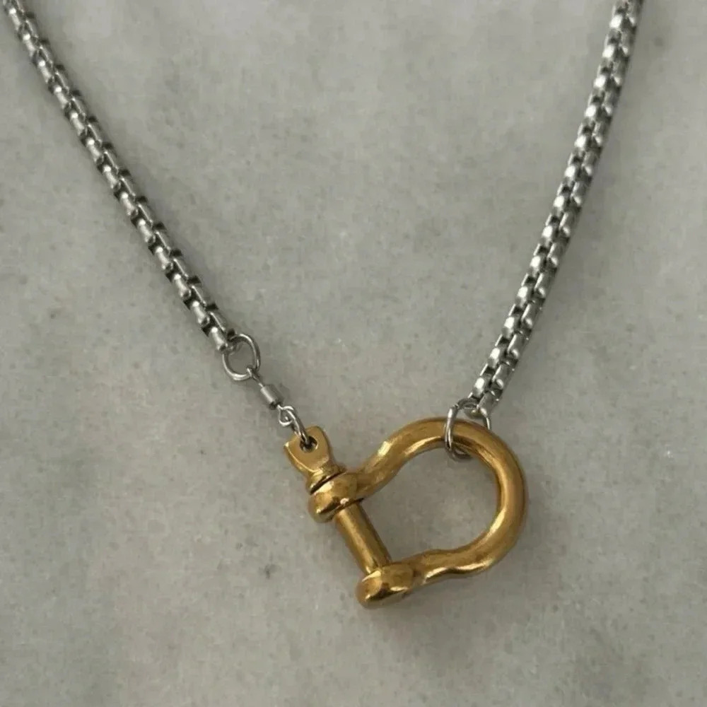 COPY - COPY - Gold Chain Two Tone Silver Horse Bit Chunky Necklace - Picture 1 of 4